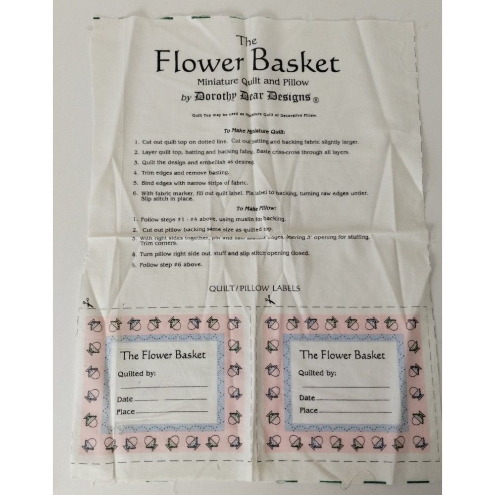 Dorothy Dear Mini Cheater Quilt and Pillows - Flower Basket 1996